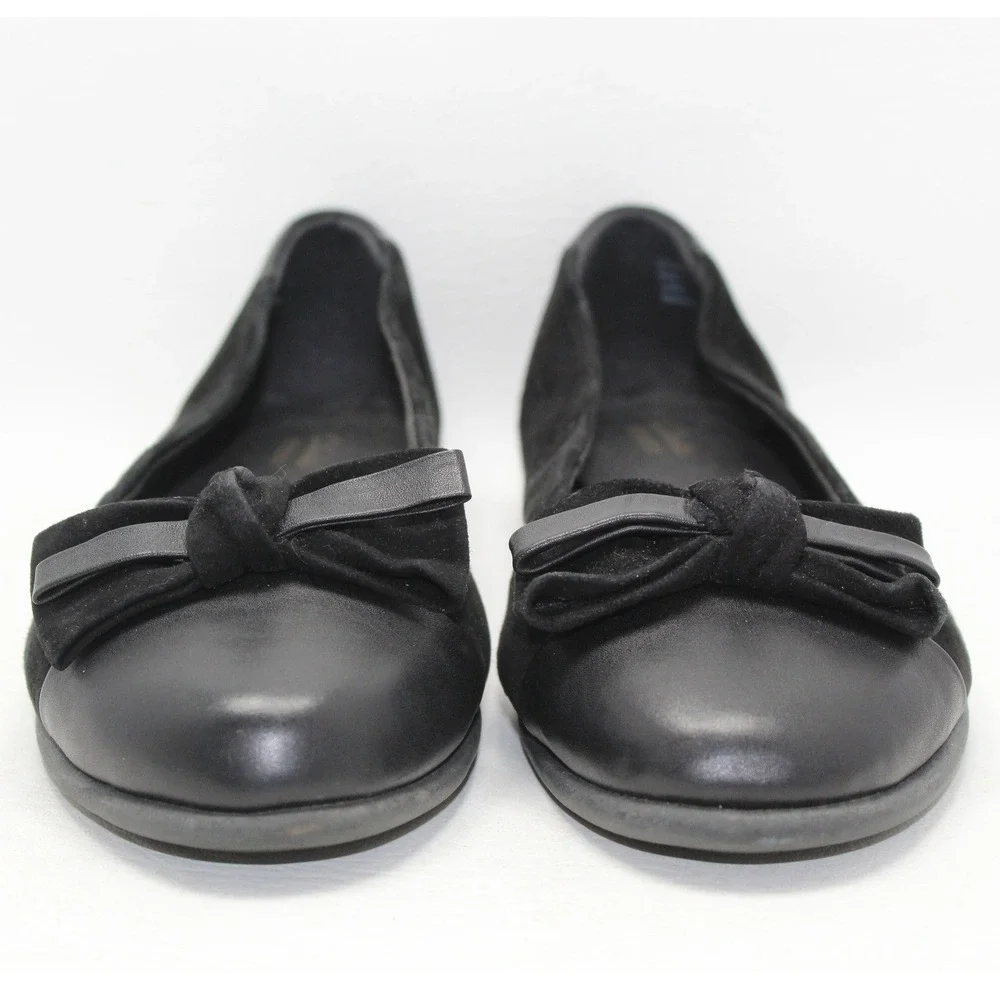 Clarks Candra Light Black Suede Leather Bow‎ Ballet Flats Womens 9W 26104706